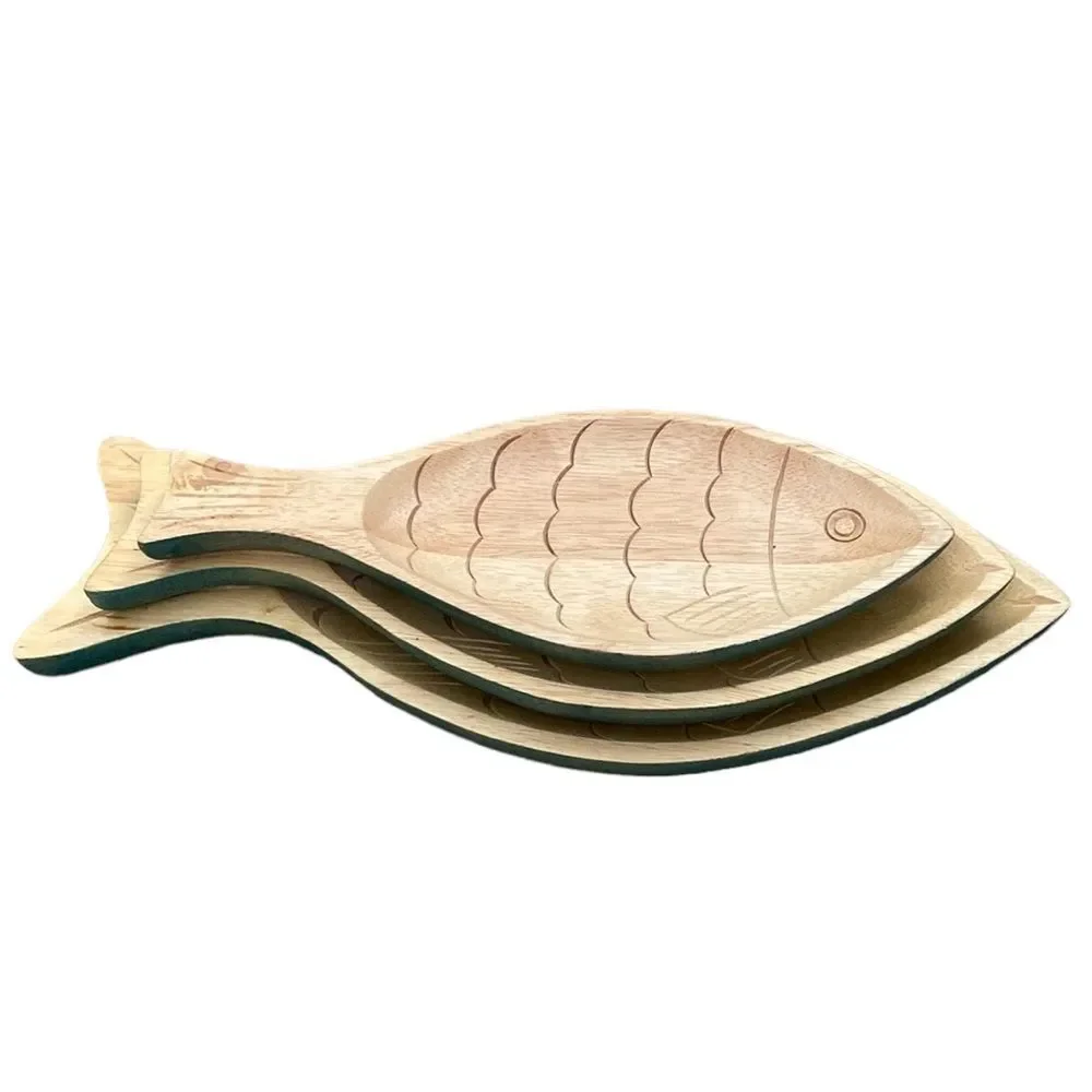 Clay Art Vintage Wooden Fish Serving Platter Set 1998
